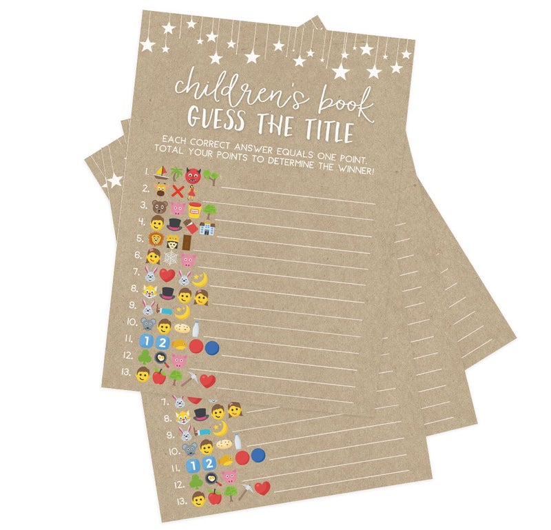 Printed Party Baby Shower Games for Boy or Girl â€“ Guess The Childrenâ€™s Book Title Game, Rustic Kraft Country Barn Design, 50 Cards - Image 5
